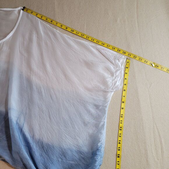 Scandal Italy Silk Top Sheer White Blue Boho Fairy Kimono Sleeve Flowy Resort OS - Picture 5 of 9